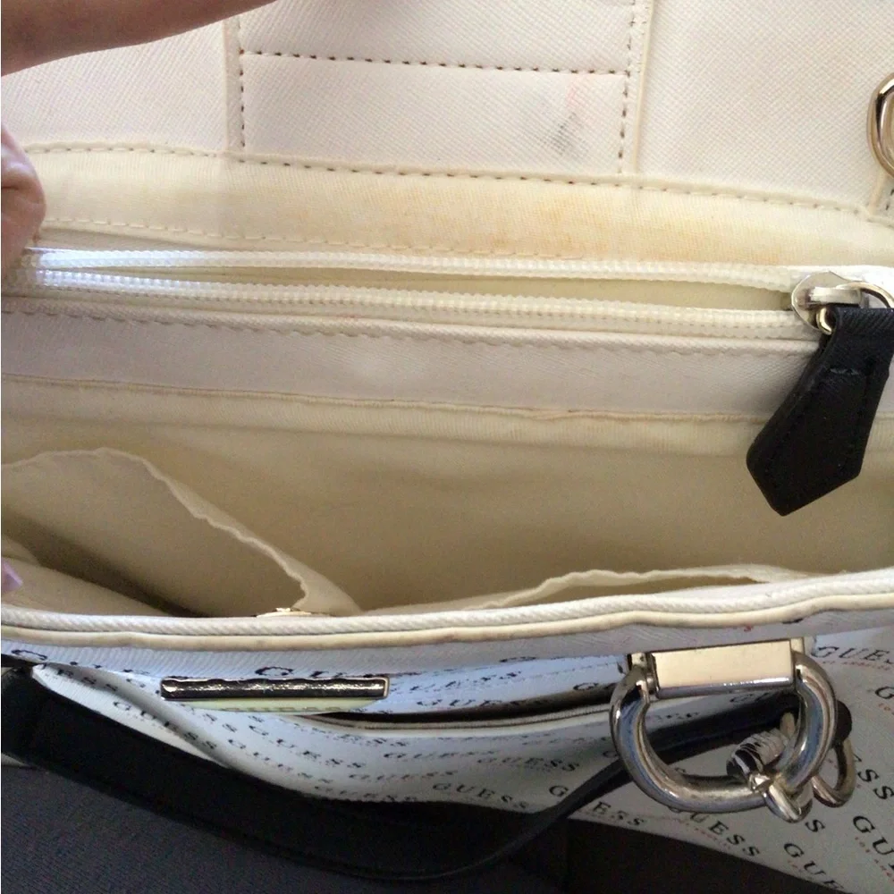 GUESS Logo Print Cream and Black Tote - Picture 5 of 8